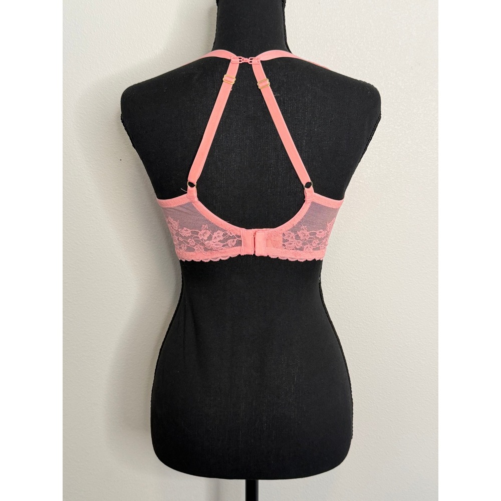 Natori Feathers Underwire Contour Bra Coral Pink Lace Plunge 730023 34DD - Picture 4 of 7
